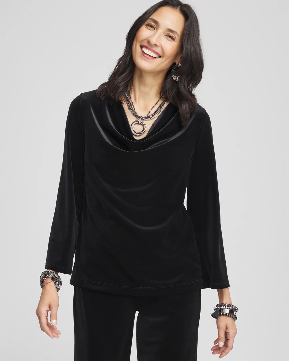 カットソー(長袖+七分) Velvet Frill Top Velvet Sweetheart Neckline Midi Dress, Black Onyx | ELOQUII